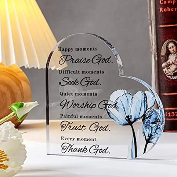 Praise God Inspirational Glass Heart - Picture 2 of 3